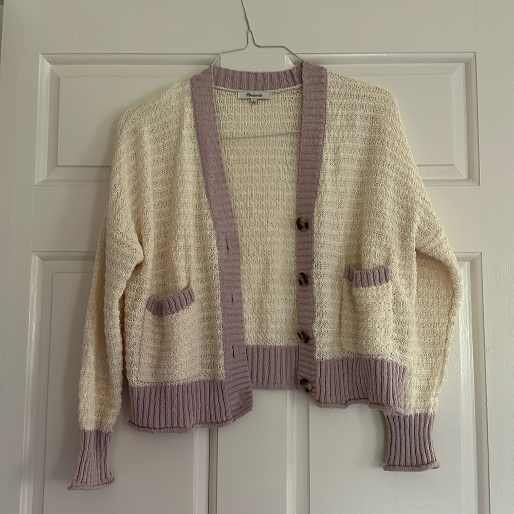 never worn madewell knitted cardigan in cream with purple accents